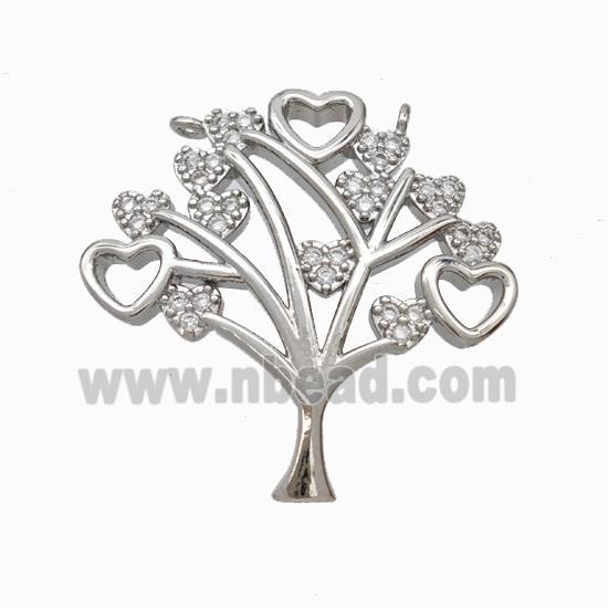 Copper Tree Pendant Micropave Zirconia Heart 2loops Platinum Plated