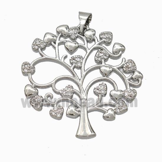 Copper Tree Pendant Micropave Zirconia Heart Platinum Plated