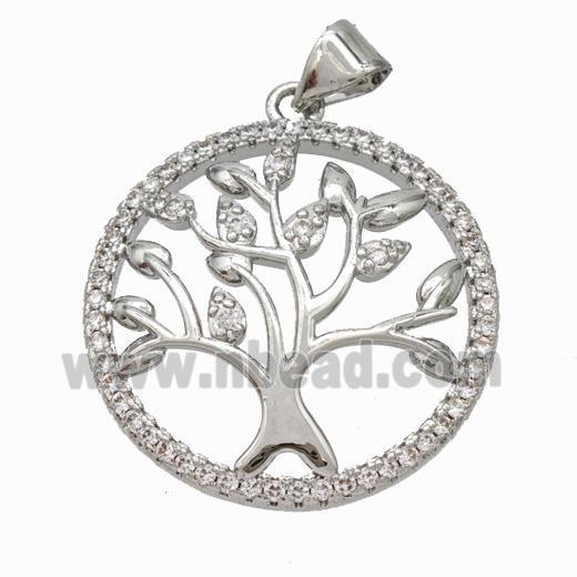 Copper Tree Pendant Micropave Zirconia Platinum Plated