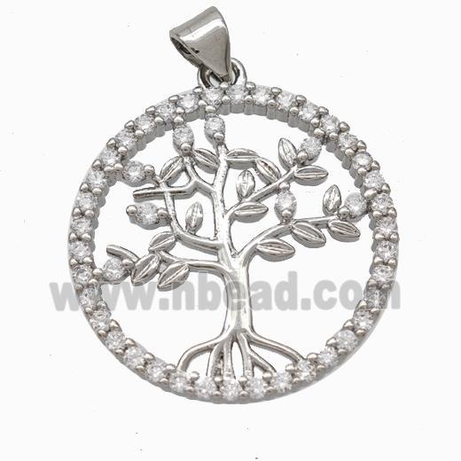 Copper Tree Pendant Micropave Zirconia Platinum Plated