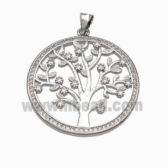 Copper Tree Pendant Micropave Zirconia Platinum Plated