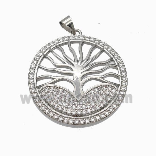 Copper Tree Pendant Micropave Zirconia Platinum Plated