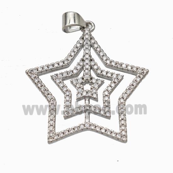 Copper Star Pendant Micropave Zirconia Platinum Plated