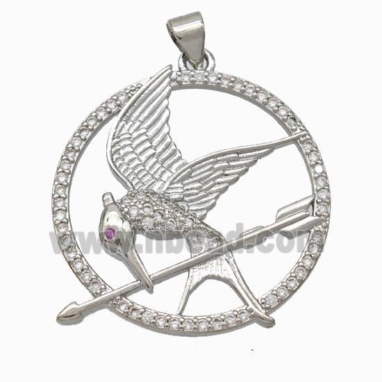 Copper Birds Pendant Pave Zirconia Arrow Platinum Plated