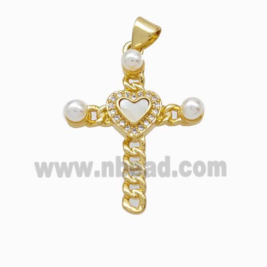 Copper Cross Pendant Pave Zirconia Shell Resin 18K Gold Plated