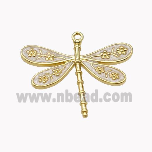 Copper Dragonfly Pendant White Enamel Gold Plated