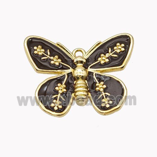 Copper Butterfly Pendant Black Enamel Gold Plated