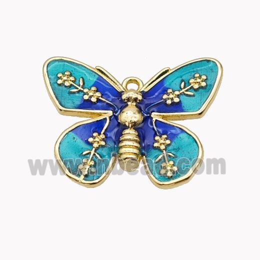 Copper Butterfly Pendant Teal Enamel Gold Plated