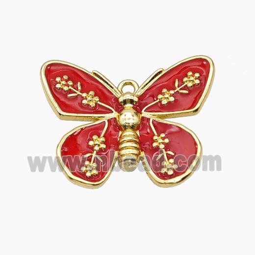 Copper Butterfly Pendant Red Enamel Gold Plated