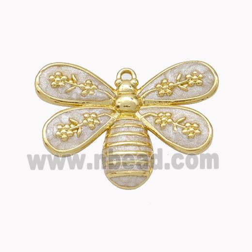 Copper Honeybee Pendant White Enamel Gold Plated