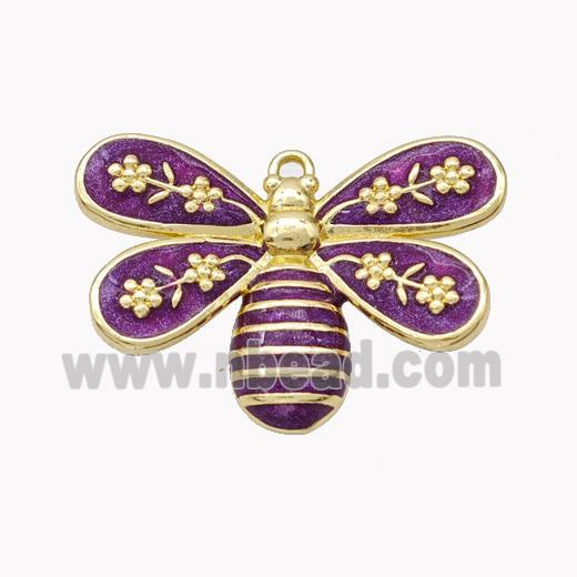 Copper Honeybee Pendant Purple Enamel Gold Plated