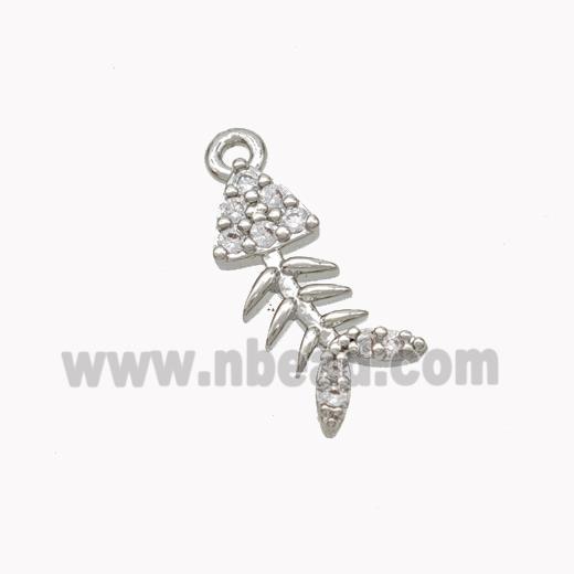 Copper Fishbone Pendant Pave Zirconia Platinum Plated