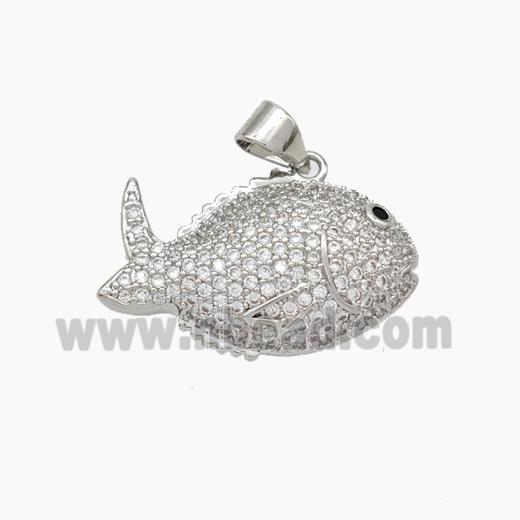 Copper Fish Pendant Micropave Zirconia Platinum Plated