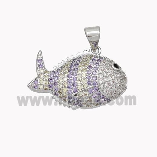 Copper Fish Pendant Micropave Zirconia Platinum Plated