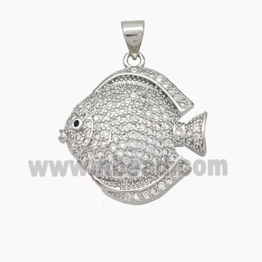 Copper Fish Pendant Micropave Zirconia Platinum Plated