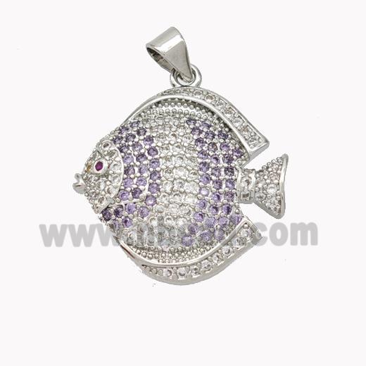 Copper Fish Pendant Micropave Zirconia Platinum Plated