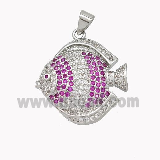 Copper Fish Pendant Micropave Zirconia Platinum Plated