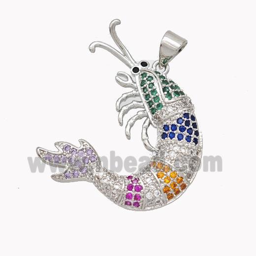 Copper Lobster Charms Pendant Pave Multicolor Zirconia Platinum Plated