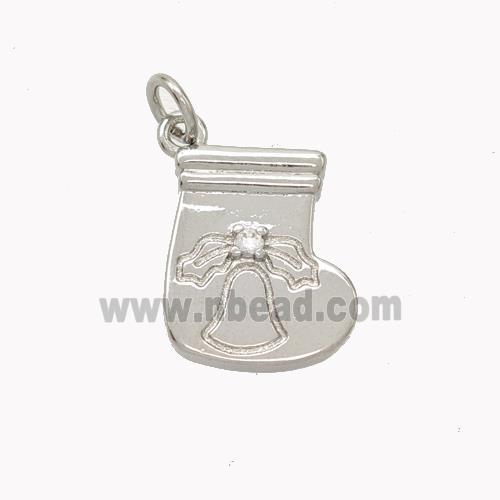 Christmas Stocking Charms Copper Pendant Pave Zirconia Platinum Plated