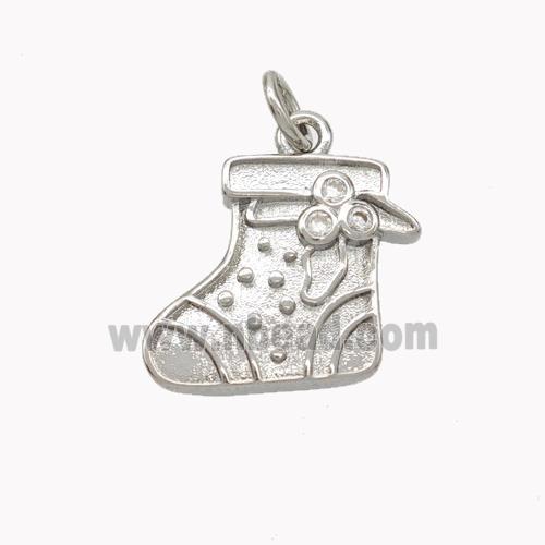 Christmas Stocking Charms Copper Pendant Pave Zirconia Platinum Plated