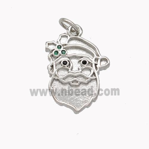 Santa Claus Charms Copper Pendant Pave Zirconia Platinum Plated