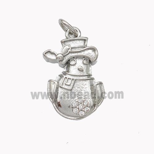 Christmas Snowman Charms Copper Pendant Pave Zirconia Platinum Plated