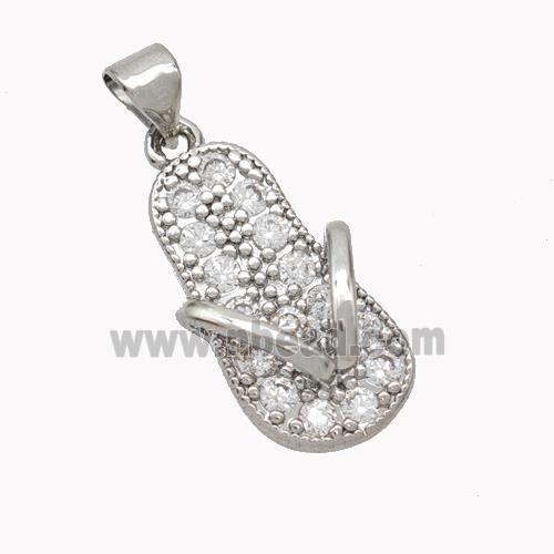 Copper Slipper Charms Pendant Pave Zirconia Shoes Platinum Plated