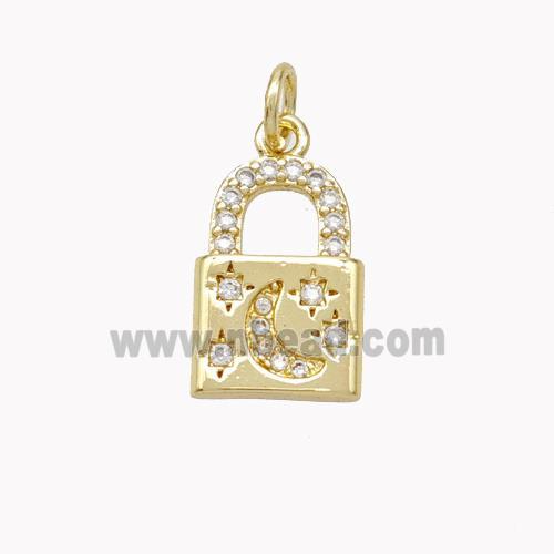 Copper Lock Pendant Pave Zirconia Moon Star Gold Plated