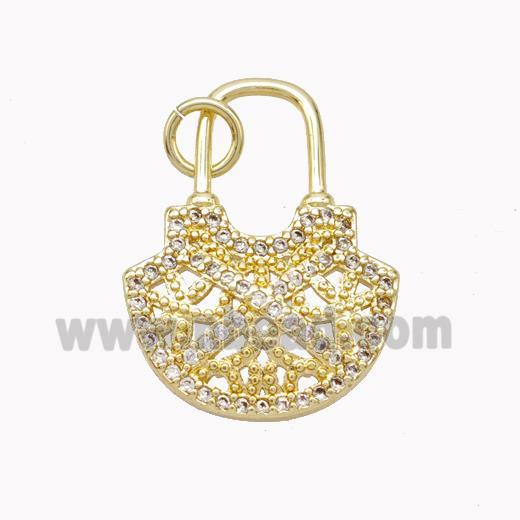 Copper Lock Pendant Pave Zirconia Gold Plated