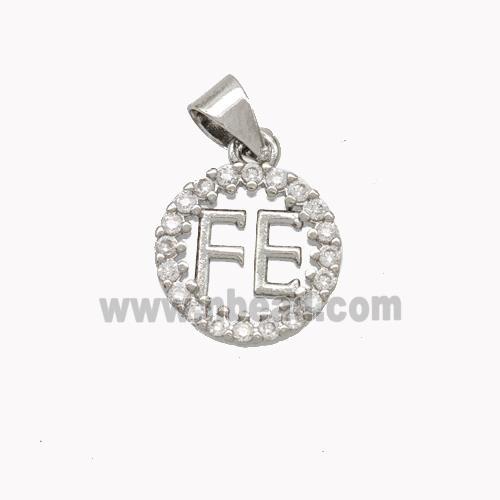 Copper FE Circle Pendant Pave Zirconia Platinum Plated