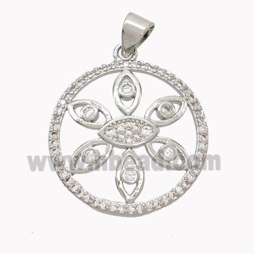 Copper Eye Pendant Pave Zirconia Platinum Plated