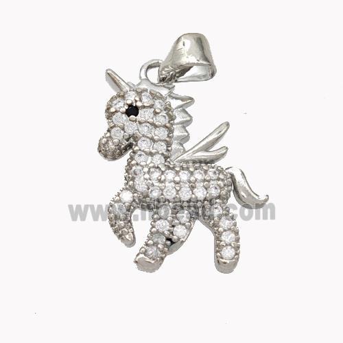 Copper Unicorn Charms Pendant Pave Zirconia Platinum Plated