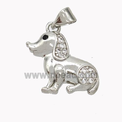 Copper Dog Pendant Pave Zirconia Platinum Plated