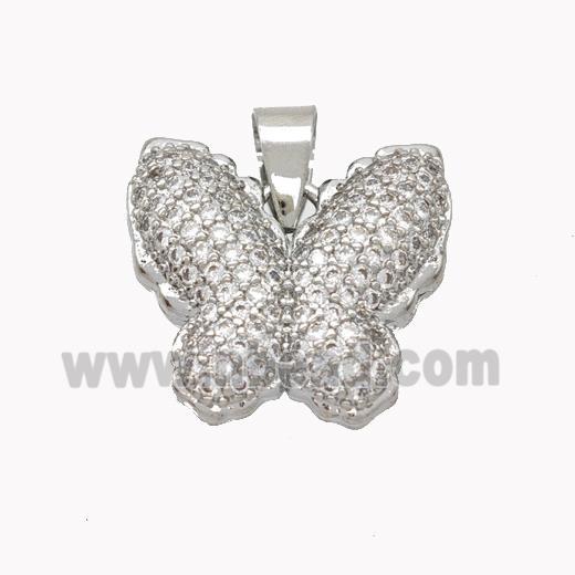 Copper Butterfly Pendant Pave Zirconia Platinum Plated