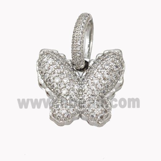 Copper Butterfly Pendant Pave Zirconia Platinum Plated