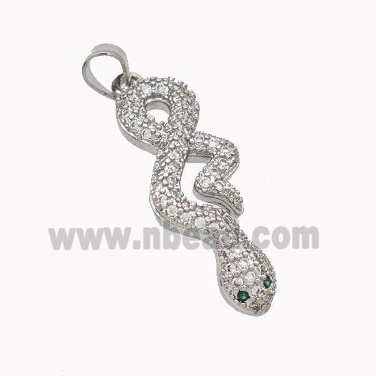 Copper Snake Pendant Pave Zirconia Platinum Plated