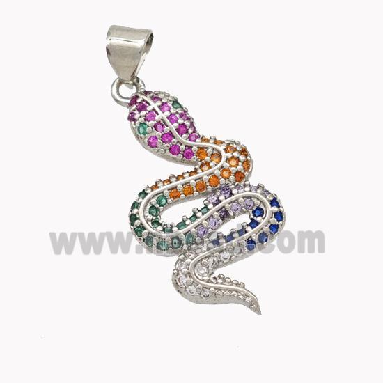 Copper Snake Pendant Pave Multicolor Zirconia Platinum Plated