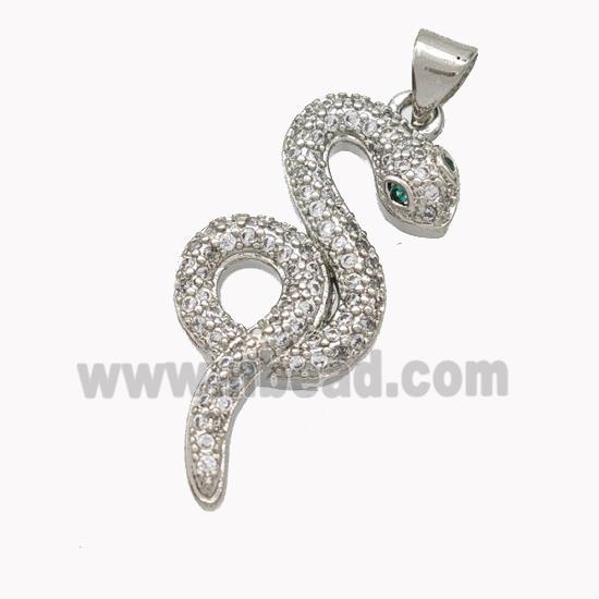 Copper Snake Pendant Pave Zirconia Platinum Plated