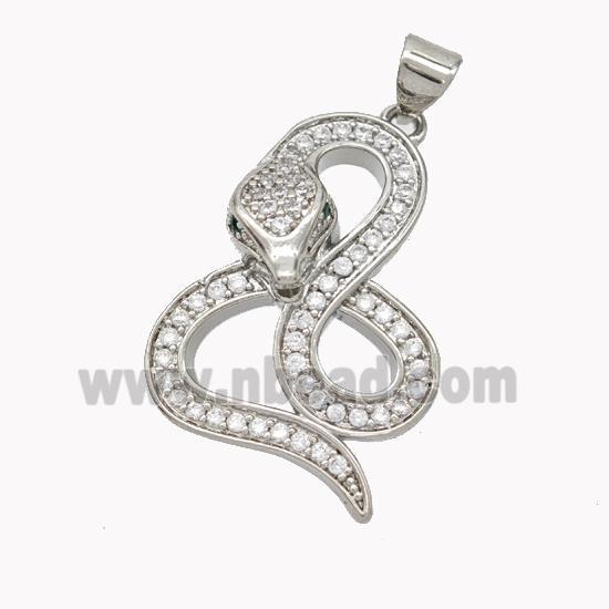 Copper Snake Pendant Pave Zirconia Platinum Plated