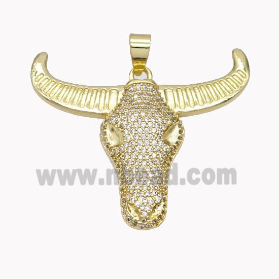 Copper Bullhead Pendant Pave Zirconia Gold Plated