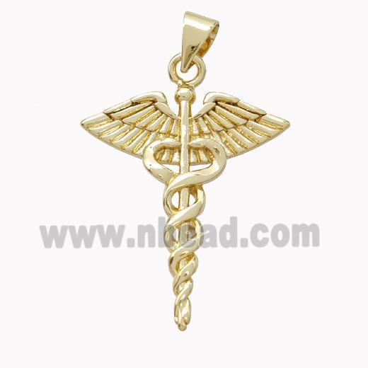 Copper Crosier Pendant Snake Wings Gold Plated