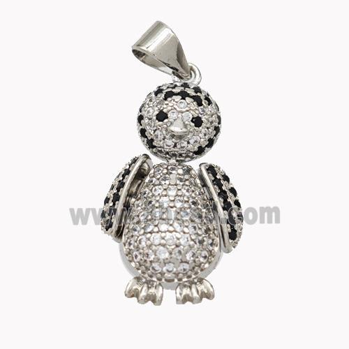 Copper Penguin Pendant Micropave Zirconia Platinum Plated