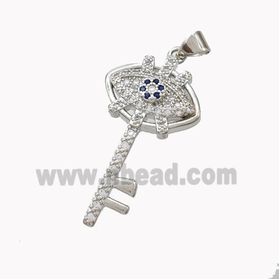 Copper Key Charms Pendant Pave Zirconia Platinum Plated