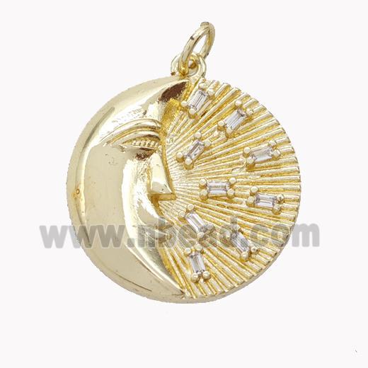 Copper Moon Pendant Pave Zirconia Gold Plated