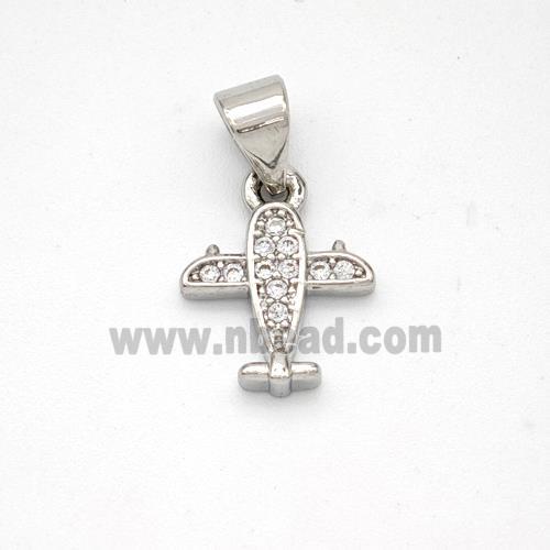 Copper Airplane Pendant Micropave Zirconia Platinum Plated