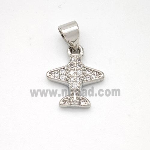 Copper Airplane Pendant Micropave Zirconia Platinum Plated