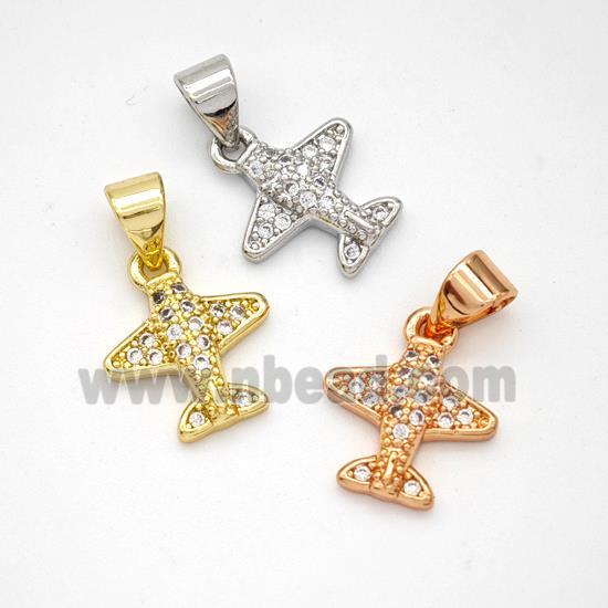 Copper Airplane Pendant Micropave Zirconia Mixed