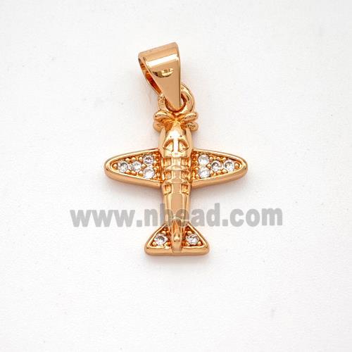 Copper Airplane Pendant Micropave Zirconia Rose Gold