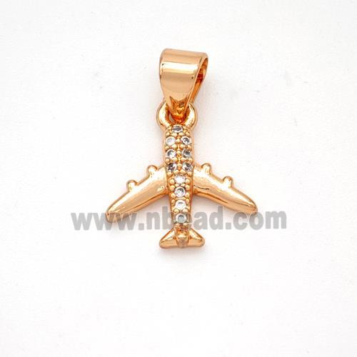 Copper Airplane Pendant Micropave Zirconia Rose Gold