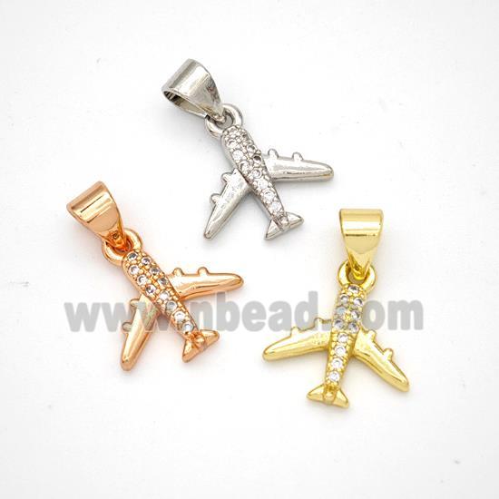 Copper Airplane Pendant Micropave Zirconia Mixed